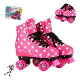Patins Infantil C/ Luz De Led Quad 4 Rodas Roller 35/36
