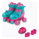 Patins Infantil Confortável Ajustável Kit Proteção 4 Rodas