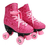 Patins Infantil Feminino Menina Rosa Quad Roller 4 Rodas Top