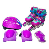 Patins Infantil In Line Teen Ajustavel Roxo Unitoys + Brinde