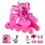 Patins Infantil Inline 4 Rodas De Gel Kit Proteção Completo