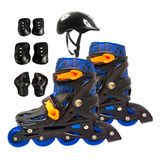 Patins Infantil Inline Ajustável Capacete, Joelheira E Luva