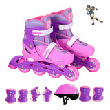 Patins Infantil Inline Roller 4 Rodas Gel Kit Proteção 34-37