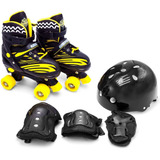 Patins Infantil Quad 4 Rodas Com Kit Proteção Preto Unitoys