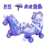 Patins Infantil Quad 4 Rodas Roller + Kit Proteção Completo