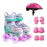 Patins Infantil Quad Ajustável Kit Proteção Rodas Led Full