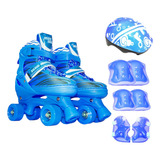 Patins Infantil Roller 4 Rodas + Capacete Ajustável Proteção