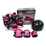 Patins Infantil Roller Quad 4 Rodas + Capacete Kit Proteção