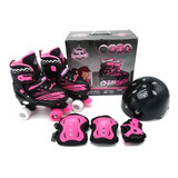 Patins Infantil Roller Quad 4 Rodas + Kit Proteção Capacete