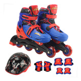 Patins Infantil Spiderman 4 Rodas Roller Inline Kit Proteção