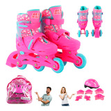 Patins Infantil Triline Rodas Roller Kit Proteção Completo