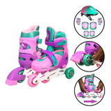 Patins Inline Infantil Com Kit Proteção Completo 30-33