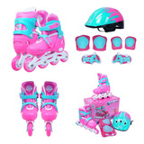 Patins Inline Infantil Com Kit Proteção