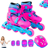 Patins Inline + Kit Proteção Completo Infantil Tam 31 Ao 34