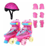 Patins Quad Luna C/ Led Infantil 4 Rodas + Kit Proteção