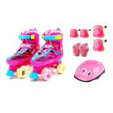 Patins Quad Luna C/ Led Infantil 4 Rodas + Kit Proteção