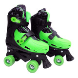 Patins Quad Roller 4 Rodas 33-40 Verde Preto Ajustável