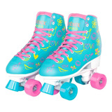 Patins Roller Clássico 4 Rodas Vintage Azul Regulável Fenix