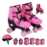 Patins Roller Infantil Quad 4 Rodas Gel Menina +kit Proteção