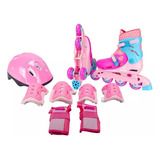 Patins Roller Infantil Triline 3 Rodas Menina + Kit Proteção