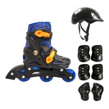 Patins Roller Inline Ajustável + Kit Proteção Completo Dm