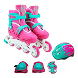 Patins Roller Inline Infantil Ajustável + Kit Proteção