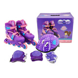 Patins Roller Inline Infantil Roxo 30-33/34- 37+kit Proteção