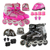 Patins Roller Inline Infantil Tamanho 26 A 37 + Kit Proteção