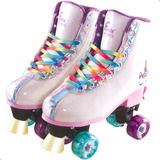 Patins Roller Skate 4 Rodas Ajustável C/luz Unicórnio Fenix 