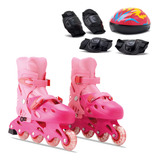 Patins Rosa Menina C/ Kit Proteção Bolsa Ajustavel Freio 