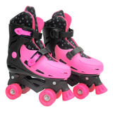 Patins Tradicional Quad Roller Rosa Com