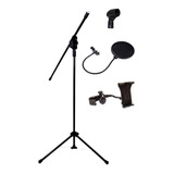 Pedestal P/ Microfone C/ Pop Filter + Suporte De Celular Tab