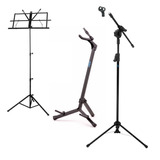 Pedestal P/ Microfone + Suporte Violão + Estante Partitura
