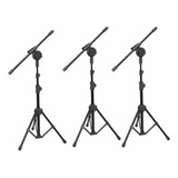 Pedestal Suporte Microfone Girafa Prof Kit C/ 3 + Cachimbo 