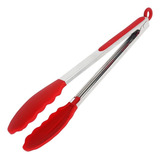 Pegador Culinário Pinça Silicone 22/26/30 Cm Multiuso Inox Cor Vermelho 26cm