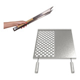 Pegador De Carne + Grelha Moeda Chapa Hambúrguer 42cm Inox