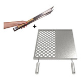 Pegador De Carne + Grelha Moeda Chapa Hambúrguer 42cm Inox