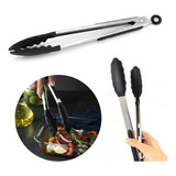 Pegador Pinça Salada Com Ponta Silicone 27,5cm Preto Mimostyle