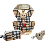 Peitoral Para Cães E Gatos Xadrez + Porta Caca
