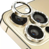 Pelicula Aro Câmera Strass Dourada Para iPhone 15 / 15 Plus