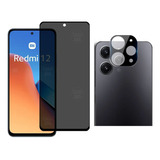 Película Vidro 3d Privacidade + Câmera P/ Xiaomi Redmi 12 4g