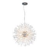 Pendente Lustre Dente De Leão Cristal Cromado Prata 60cm