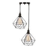 Pendente Lustre Diamante Aramado Duplo Preto Cabo 1m Luxo