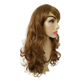Peruca Cabelo Comprido Encaracolado Acessório Carnaval Festa Cor Castanho