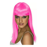 Peruca Cabelo Comprido Liso Acessório Fantasia Carnaval Cor Rosa
