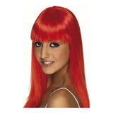 Peruca Cabelo Comprido Liso Acessório Fantasia Carnaval Cor Vermelha