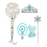 Peruca Elsa Frozen Cosplay Fantasia Menina Infantil 7 Peças