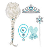 Peruca Elsa Frozen Cosplay Fantasia Menina Infantil 7 Peças