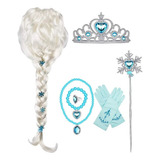 Peruca Elsa Frozen Cosplay Fantasia Menina Infantil 7 Peças