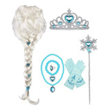 Peruca Elsa Frozen Cosplay Fantasia Menina Infantil 7 Peças